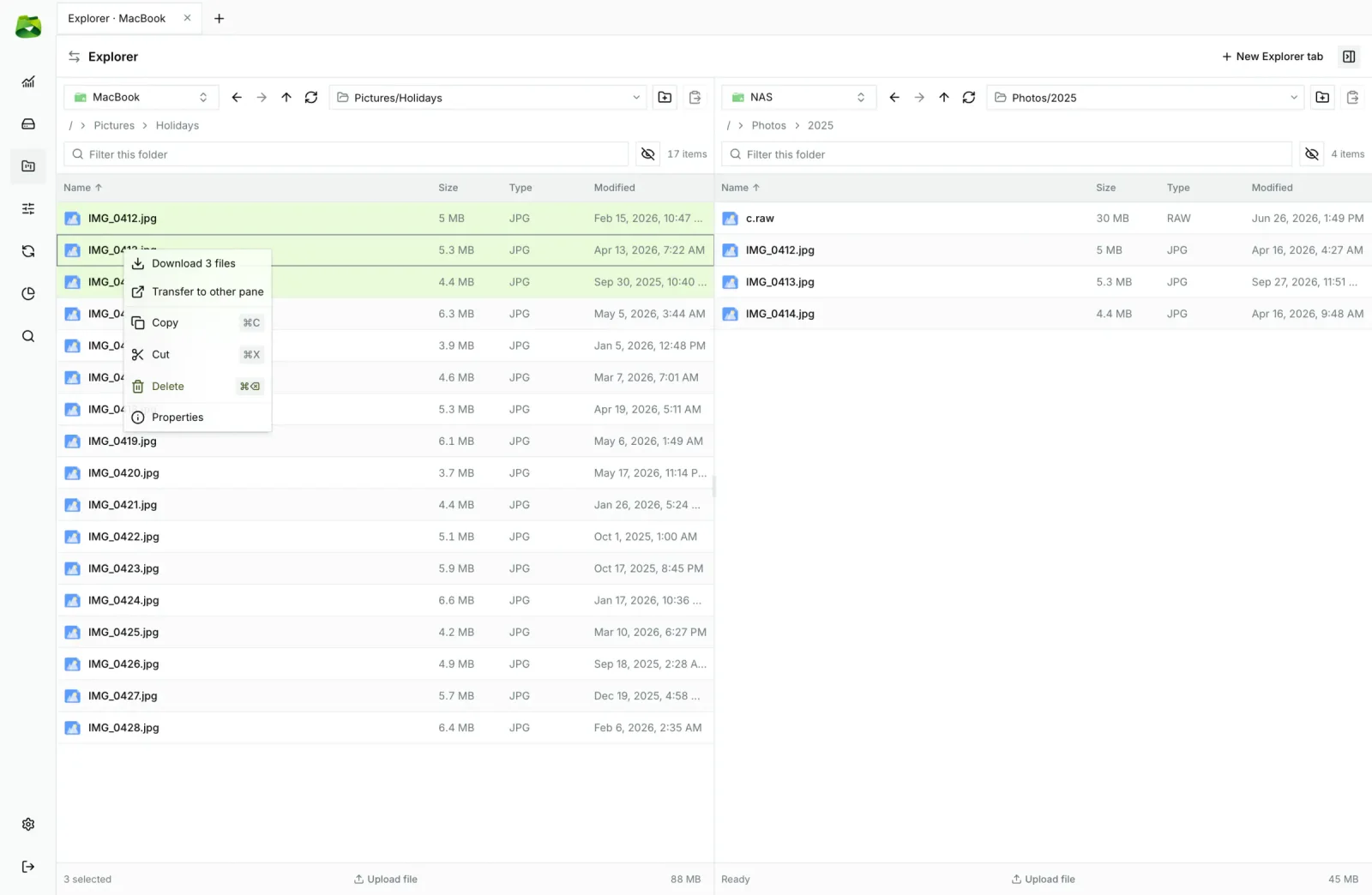 Context menu in the explorer