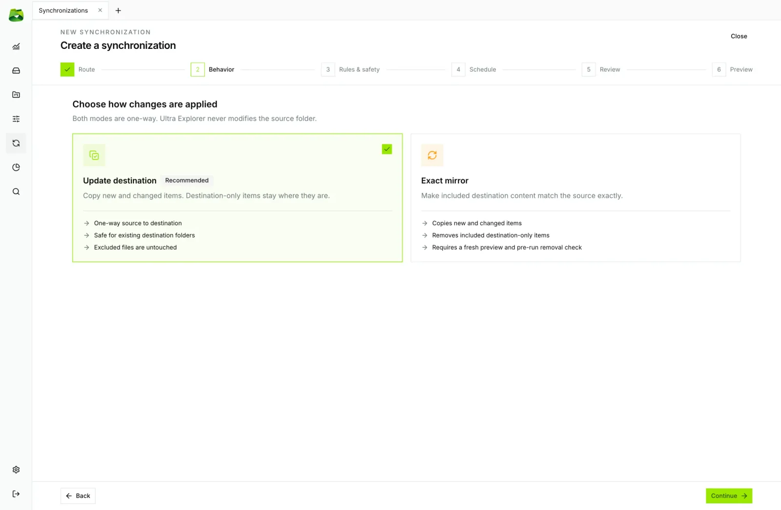 Synchronization wizard: choose how changes are applied