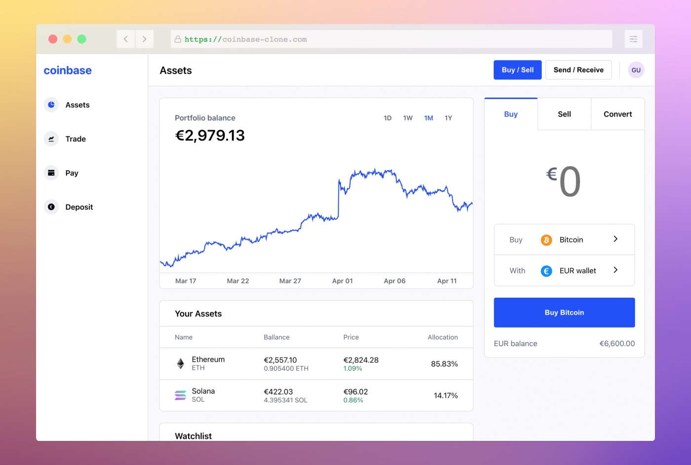 Coinbase Clone Screenshot