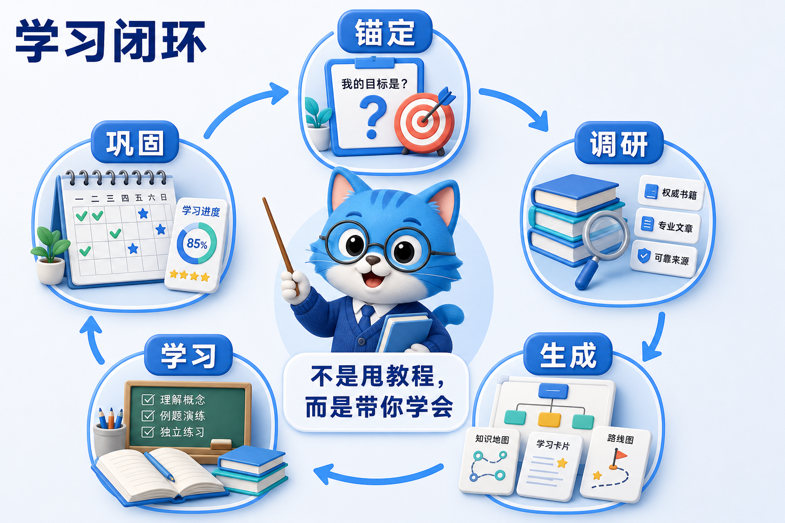 学习.skill 工作原理：锚定、调研、生成、学习、巩固五段闭环