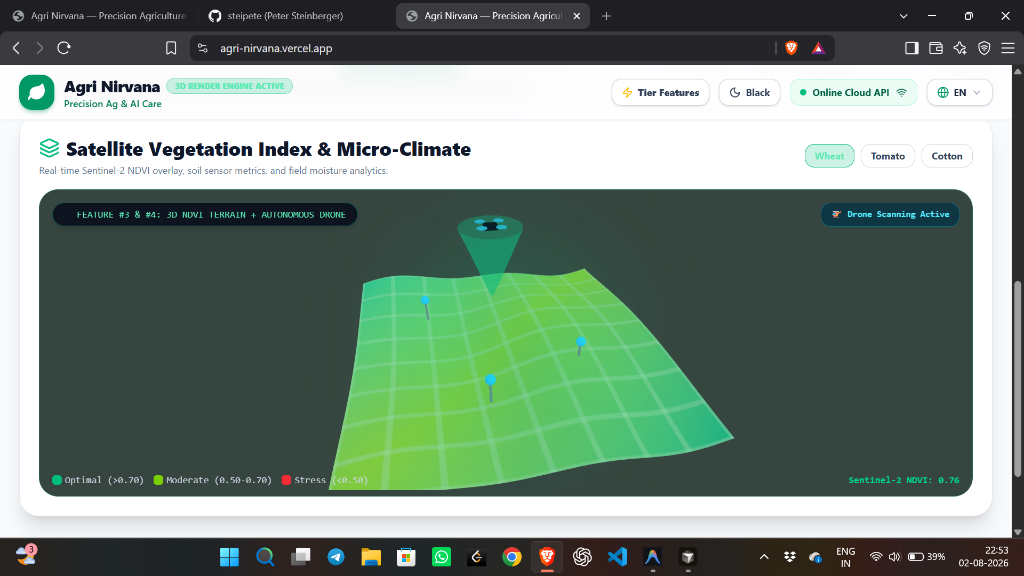Satellite NDVI 3D Field Terrain & Autonomous Drone Flyover
