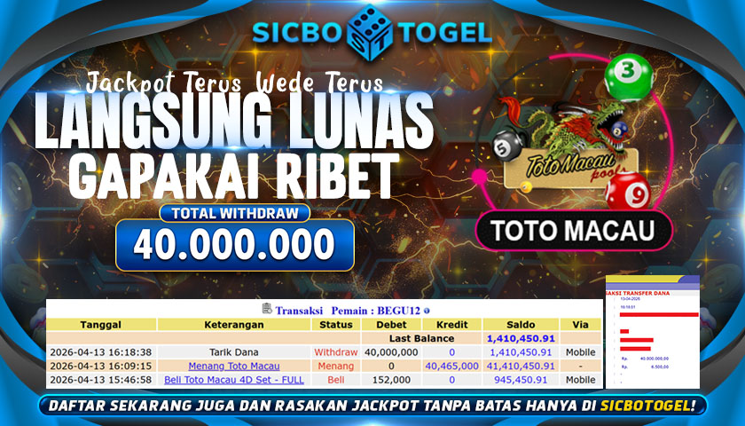 JACKPOT TOGEL TOTO MACAU CAIR RP 40.000.000,-