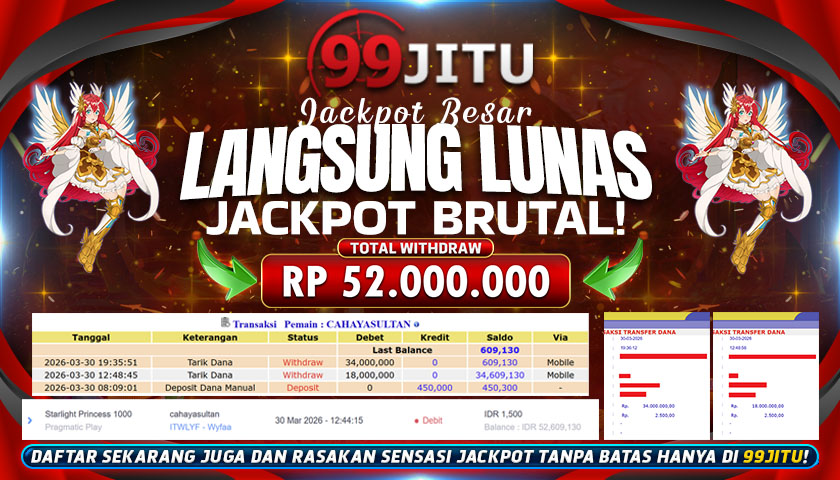 JACKPOT SLOT DI STARLIGHT PRINCESS 1000 RP 52.000.000,- DI 99JITU