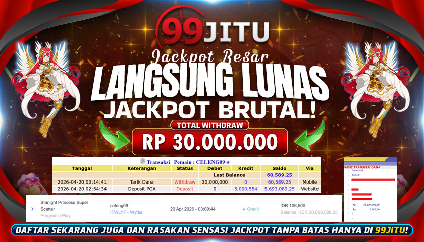 JACKPOT SLOT DI STARLIGHT PRINCESS 1000 RP 30.000.000,- DI 99JITU