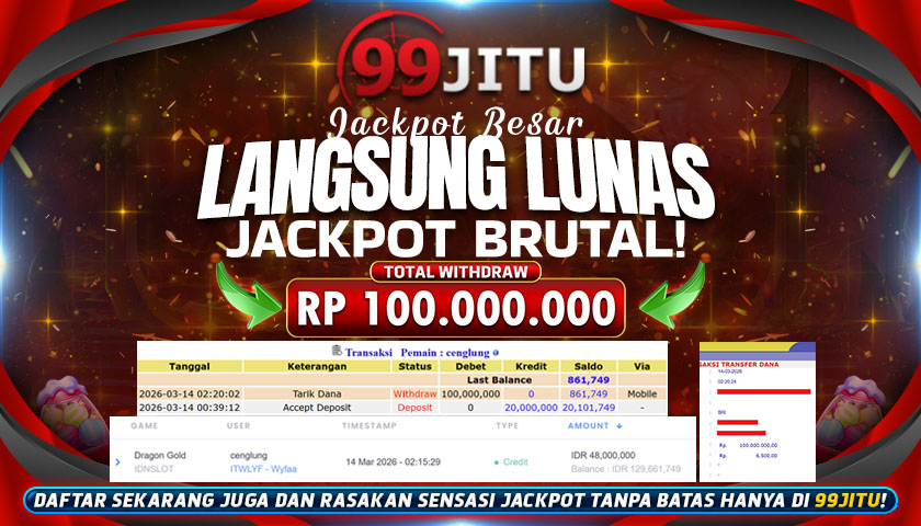 JACKPOT SLOT DI DRAGON GOLD RP 100.000.000,- DI 99JITU