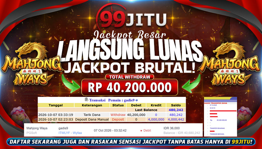 JACKPOT SLOT DI MAHJONG WAYS RP 40.200.000,- DI 99JITU