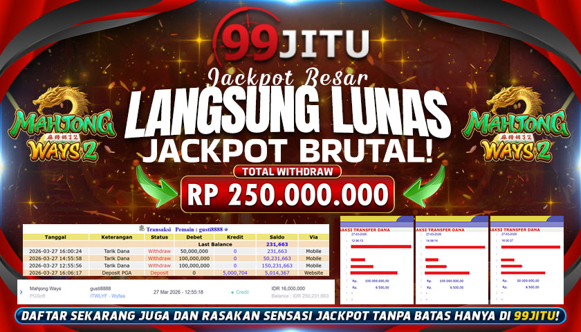 JACKPOT SLOT DI MAHJONG WAYS 2 RP 250.000.000,- DI 99JITU