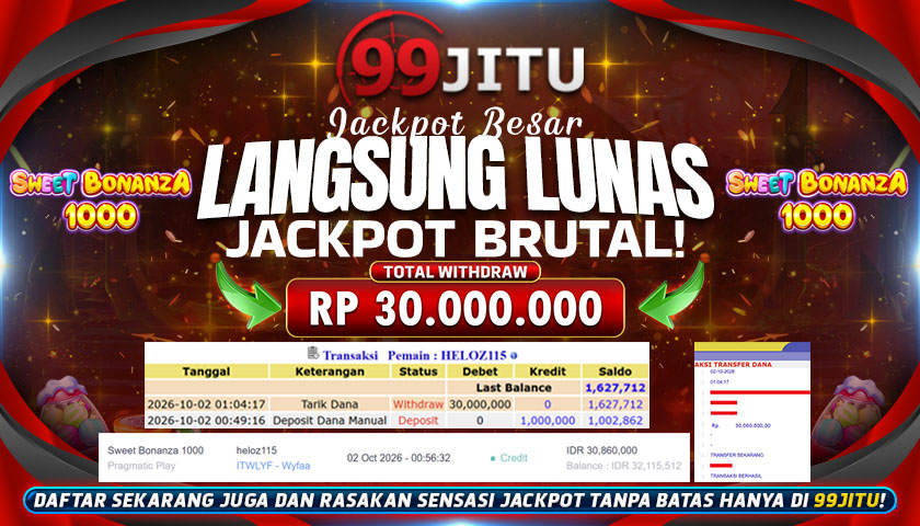 JACKPOT SLOT DI SWEET BONANZA 1000 RP 30.000.000,- DI 99JITU