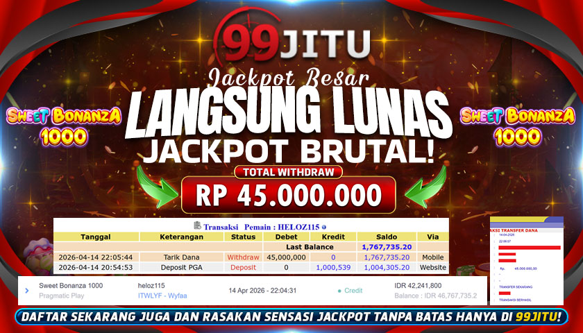 JACKPOT SLOT DI SWEET BONANZA 1000 RP 45.000.000,- DI 99JITU