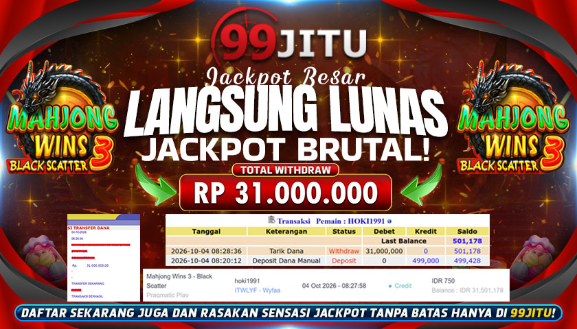 JACKPOT SLOT DI MAHJONG WINS 3 - BLACK SCATTER RP 31.000.000,- DI 99JITU