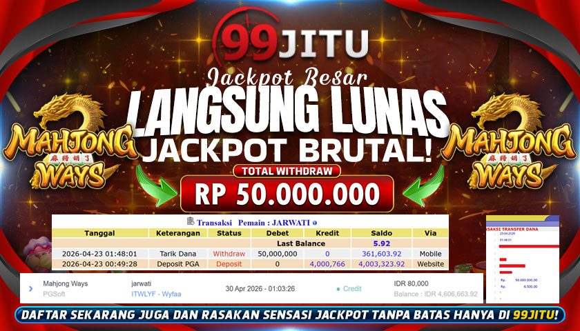JACKPOT SLOT DI MAHJONG WAYS RP 50.000.000,- DI 99JITU