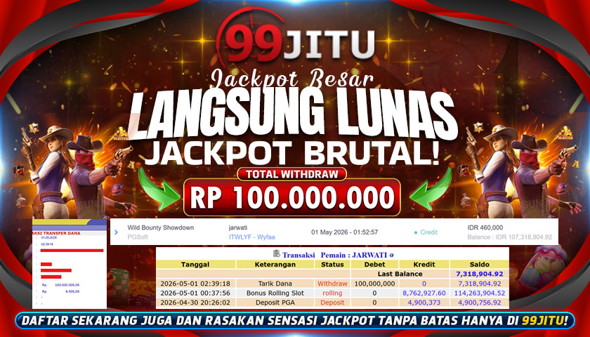 JACKPOT SLOT DI WILD BOUNTY SHOWDOWN RP 100.000.000,- DI 99JITU
