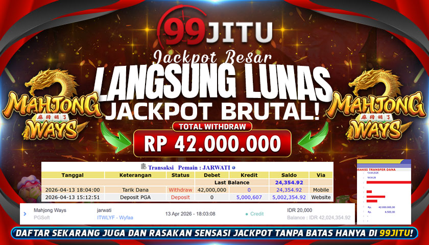 JACKPOT SLOT DI MAHJONG WAYS RP 42.000.000,- DI 99JITU