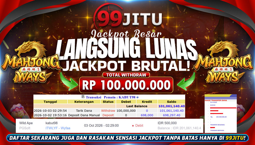 JACKPOT SLOT DI MAHJONG WAYS RP 100.000.000,- DI 99JITU