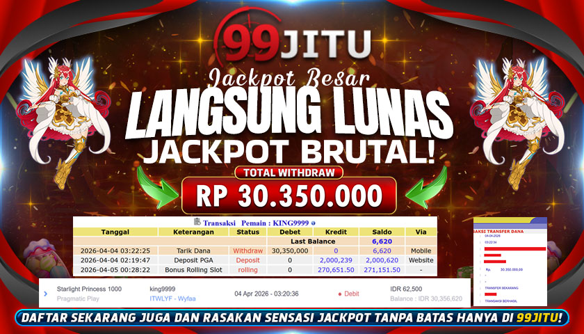 JACKPOT SLOT DI STARLIGHT PRINCESS 1000 RP 30.350.000,- DI 99JITU