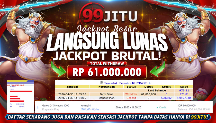 JACKPOT SLOT DI GATES OF OLYMPUS 1000 RP 61.000.000,- DI 99JITU