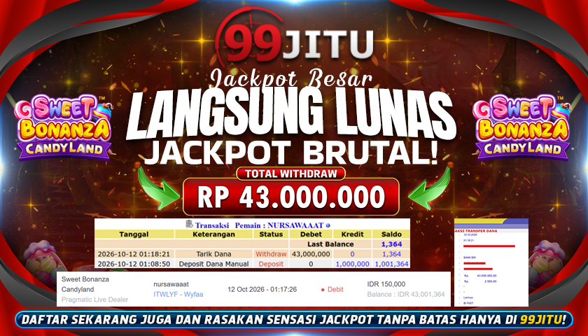 JACKPOT SLOT DI SWEET BONANZA CANDYLAND RP 43.000.000,- DI 99JITU