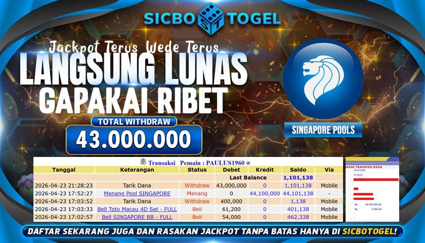 JACKPOT TOGEL SINGAPORE CAIR RP 43.000.000,-