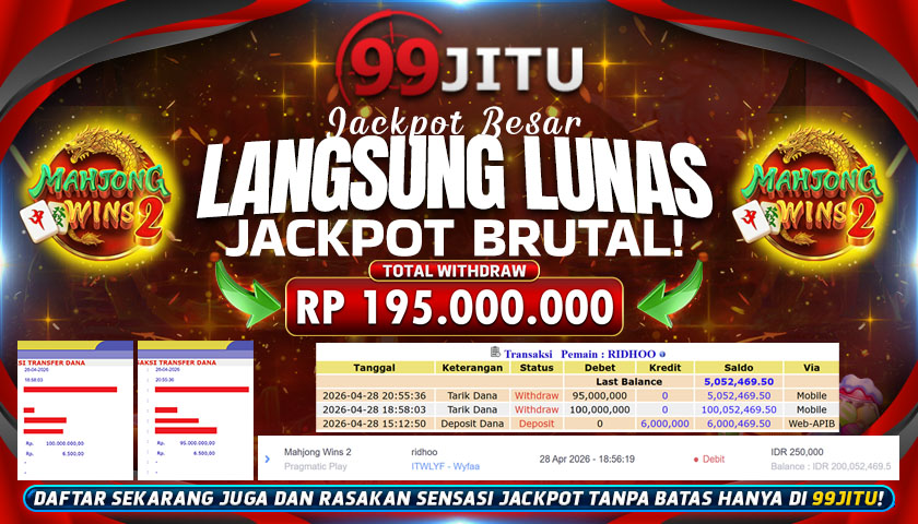 JACKPOT SLOT DI MAHJONG WINS 2 RP 195.000.000,- DI 99JITU