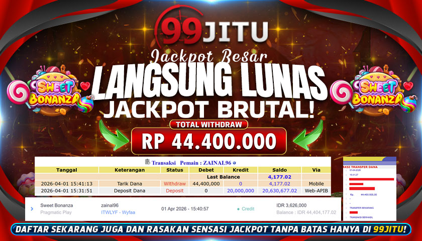 JACKPOT SLOT DI SWEET BONANZA RP 44.400.000,- DI 99JITU