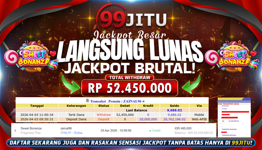 JACKPOT SLOT DI SWEET BONANZA RP 52.450.000,- DI 99JITU