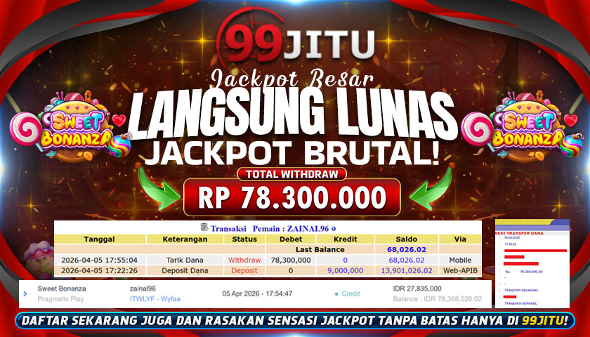 JACKPOT SLOT DI SWEET BONANZA RP 78.300.000,- DI 99JITU