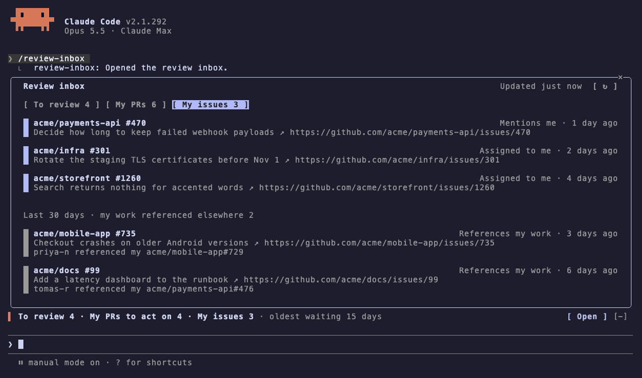 My issues: assigned issues, mentions, and references to your work from elsewhere