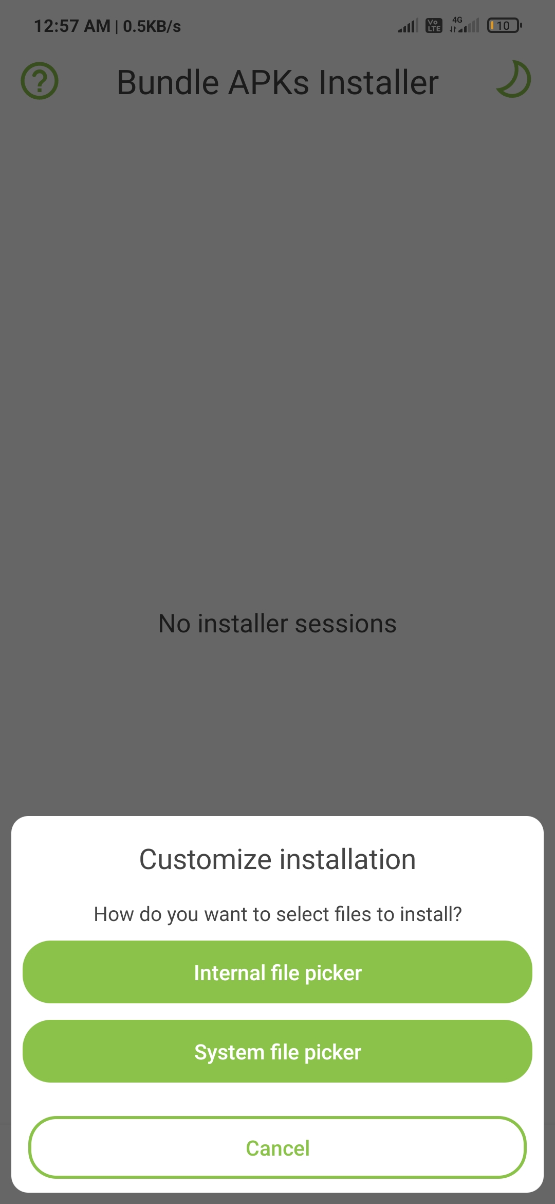 Install source dialog: internal file picker vs system file picker