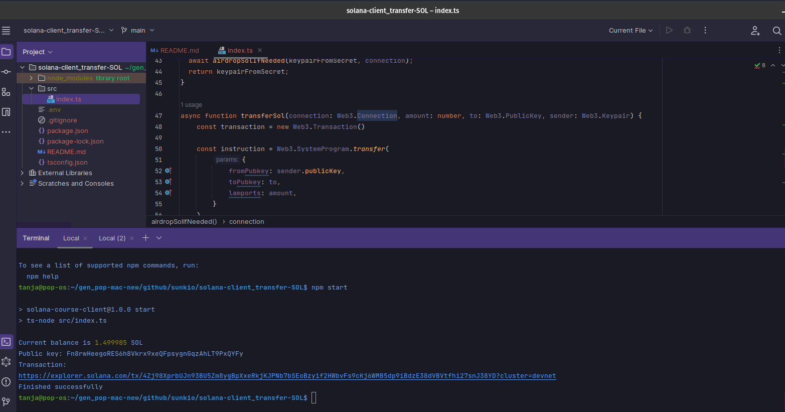 Solana Client CLI Output