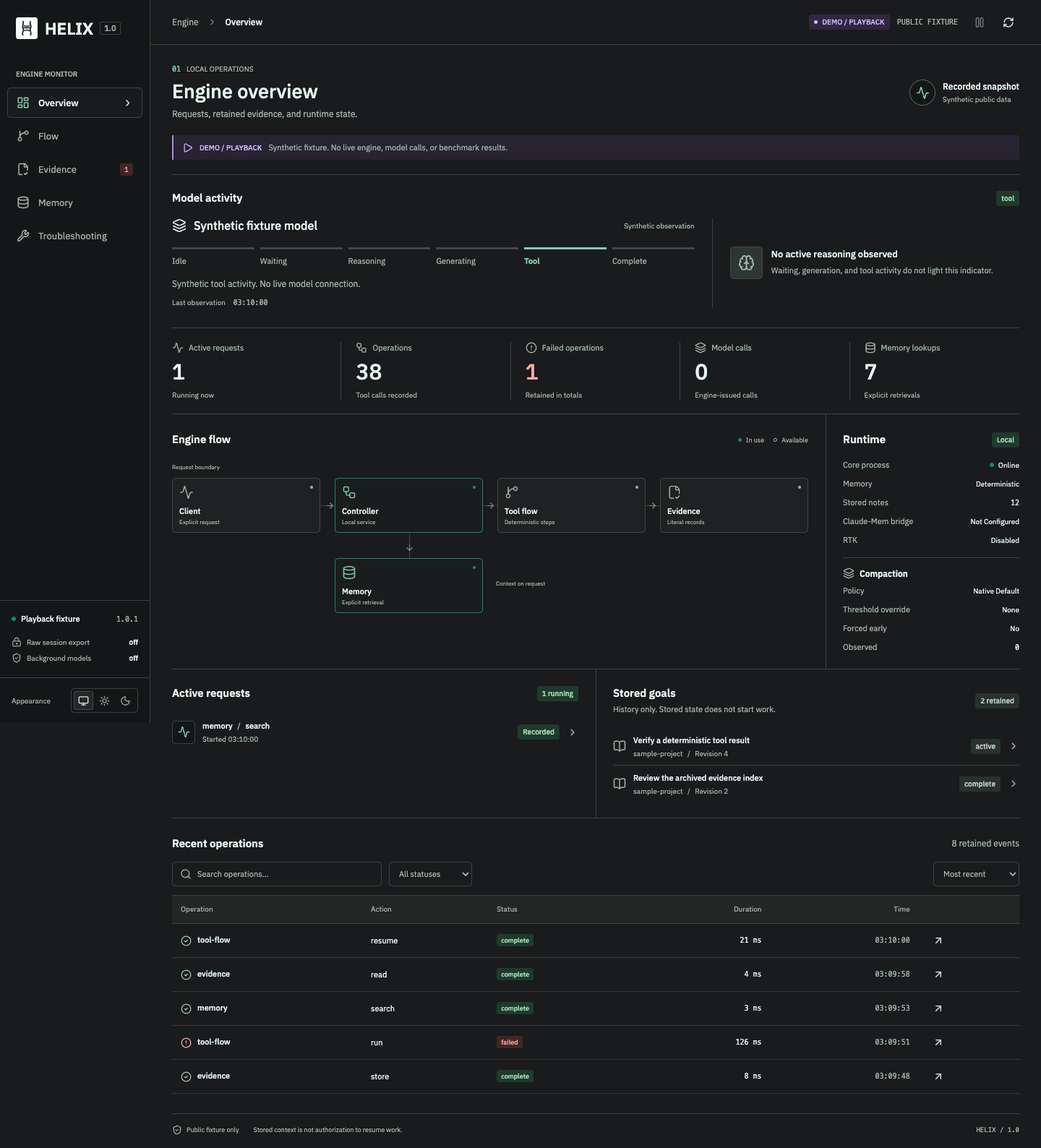 HELIX desktop interface — public synthetic demonstration data