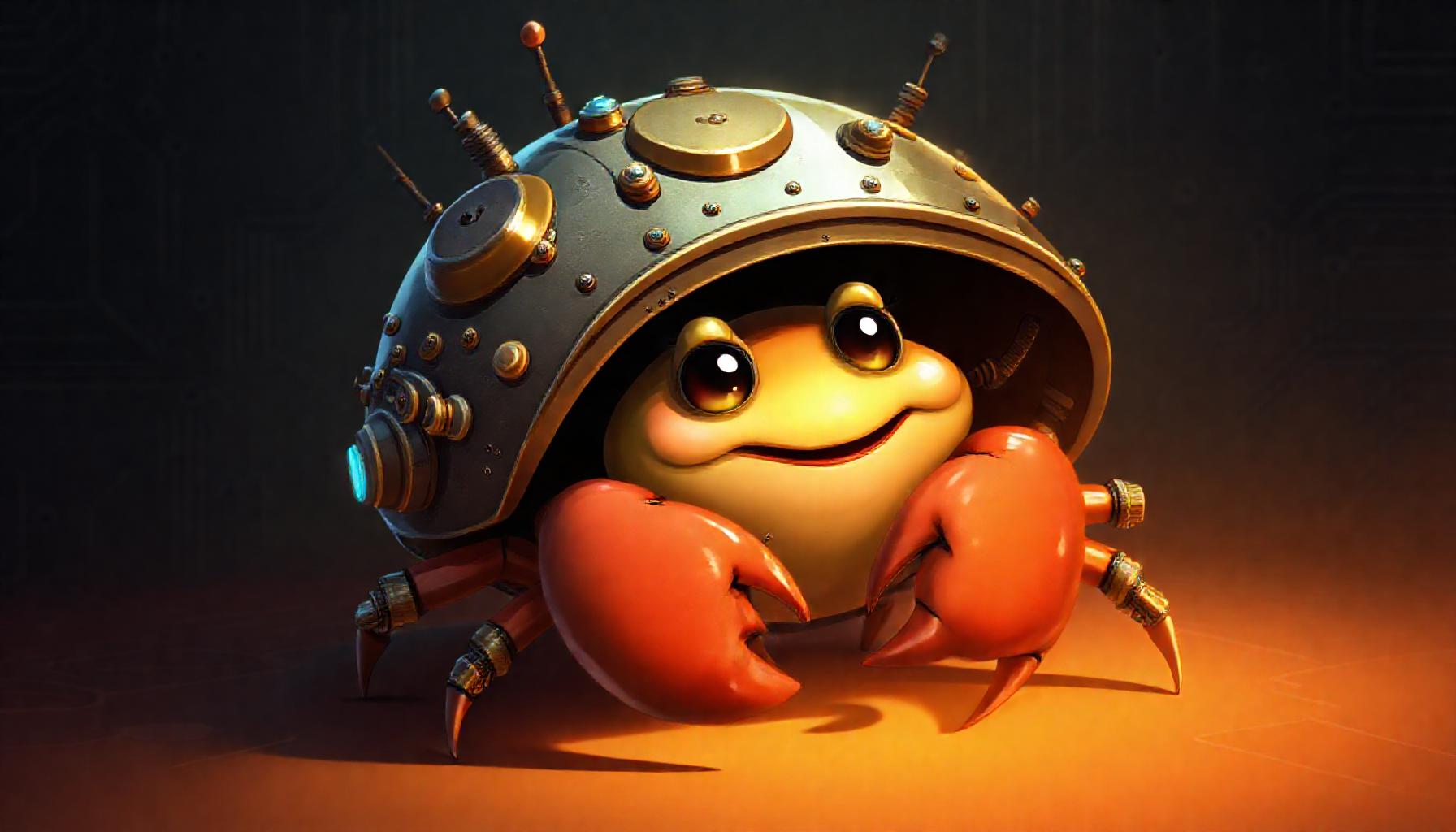 Hermit crab in steampunk cyberpunk shell — the agent in its repo