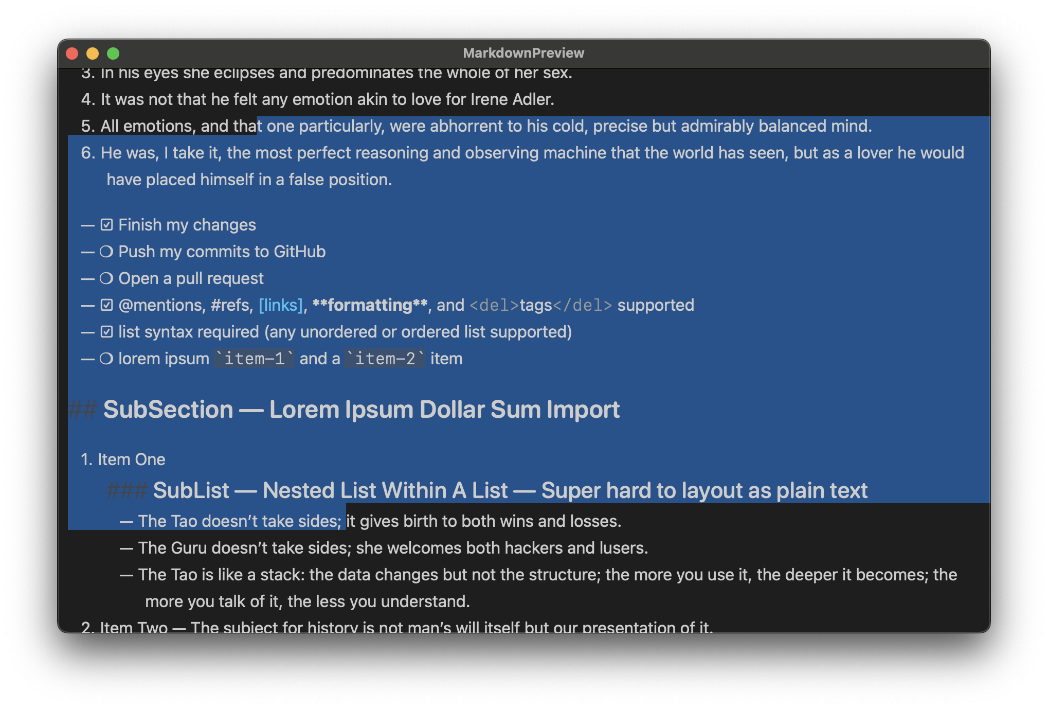 text selection dark mode