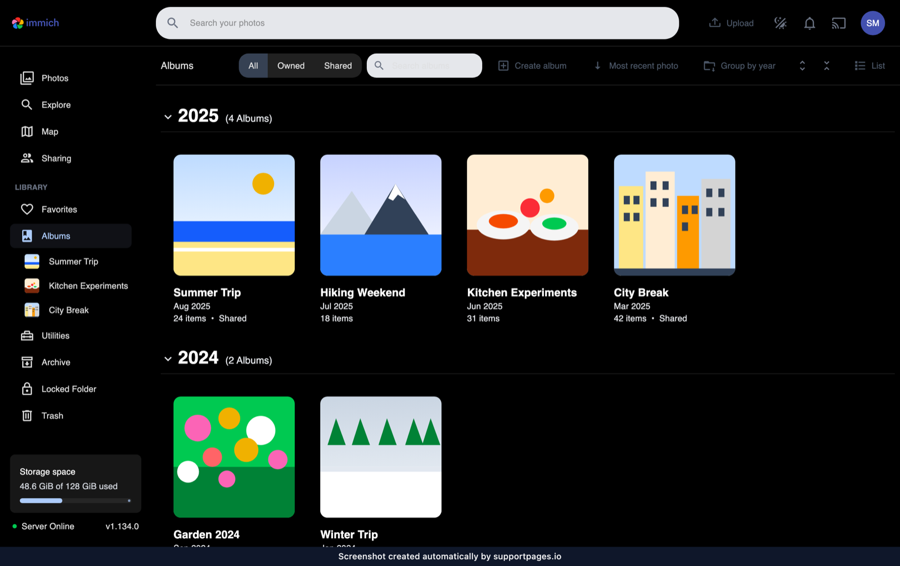 Immich albums page, from How to create a new album