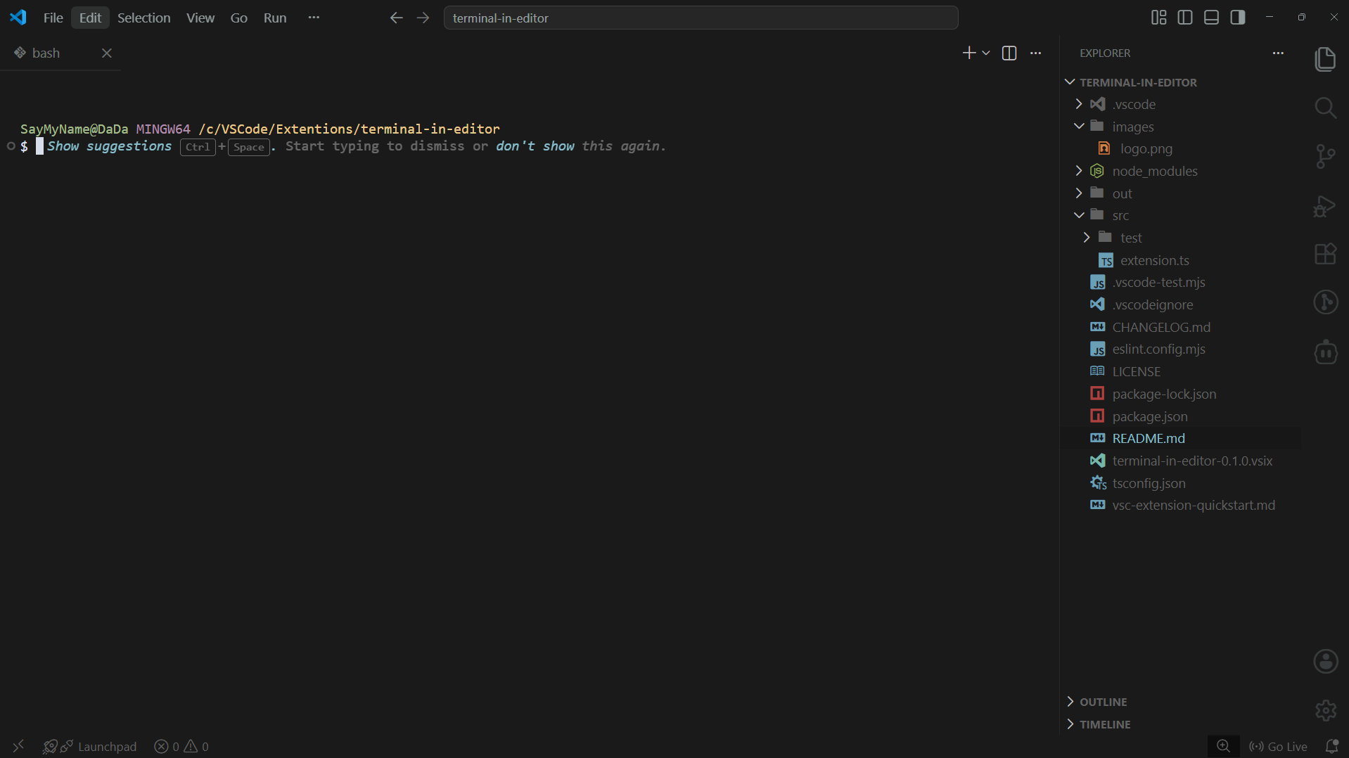 Terminal side by side with code