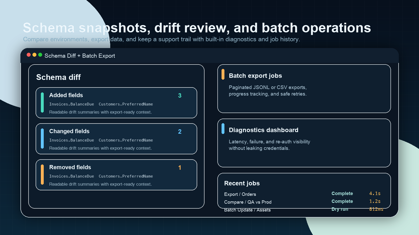 Schema diff and batch tooling