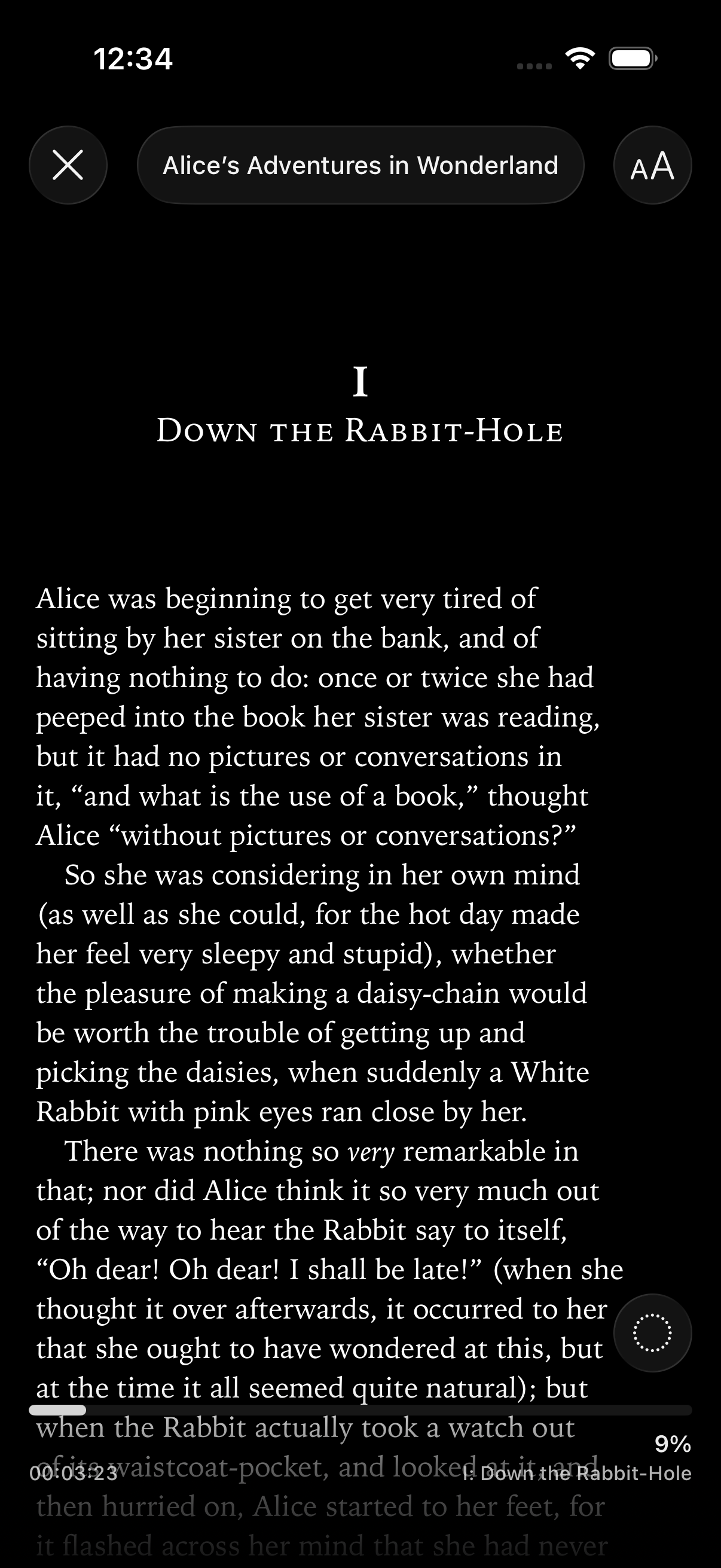 Alice's Adventures in Wonderland in Suwatte's EPUB reader on iPhone