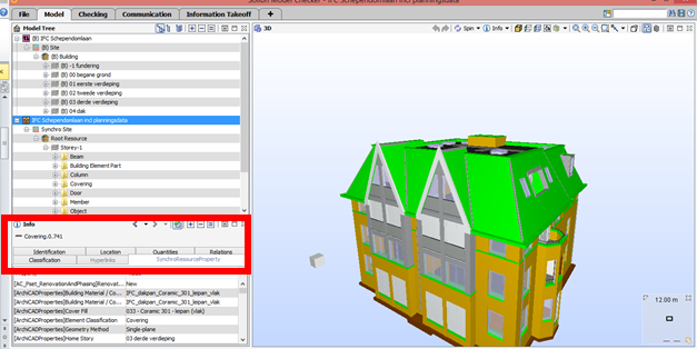 figure 3: Parameter structure after ifc export, notice the red rectangle: original parameter sets are merged into one SynchroResourcePropertyset.