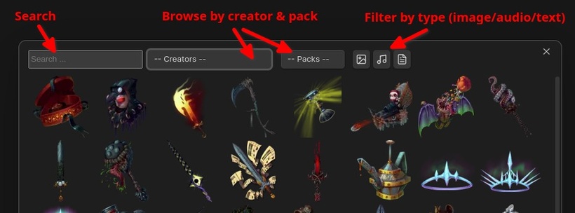 Moulinette Search for TTRPG screenshot — Toolbar instructions