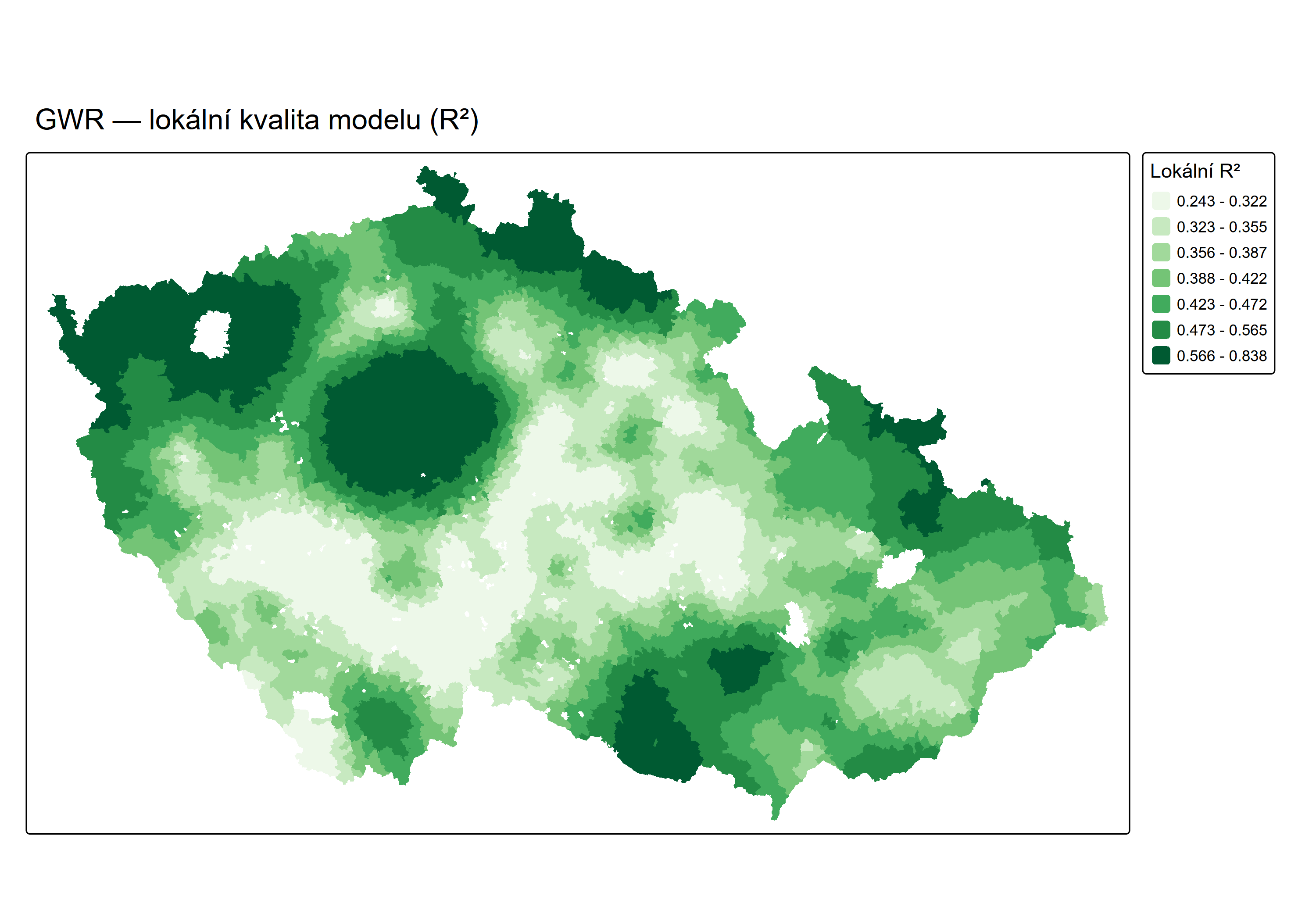 Mapa lokálního R² projektu POGEO