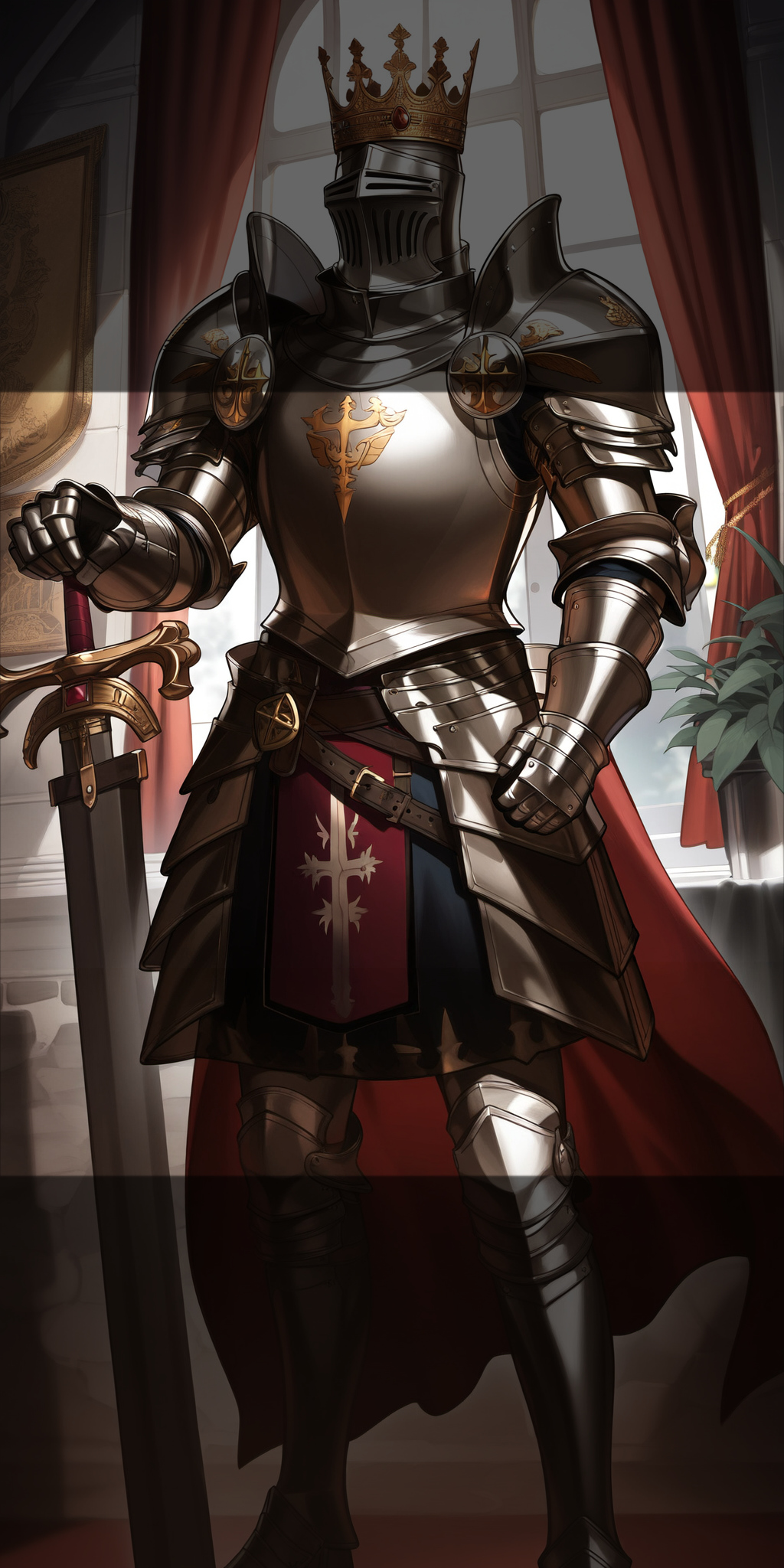 Knight wearing a crown with darkened regions removed by the center crop