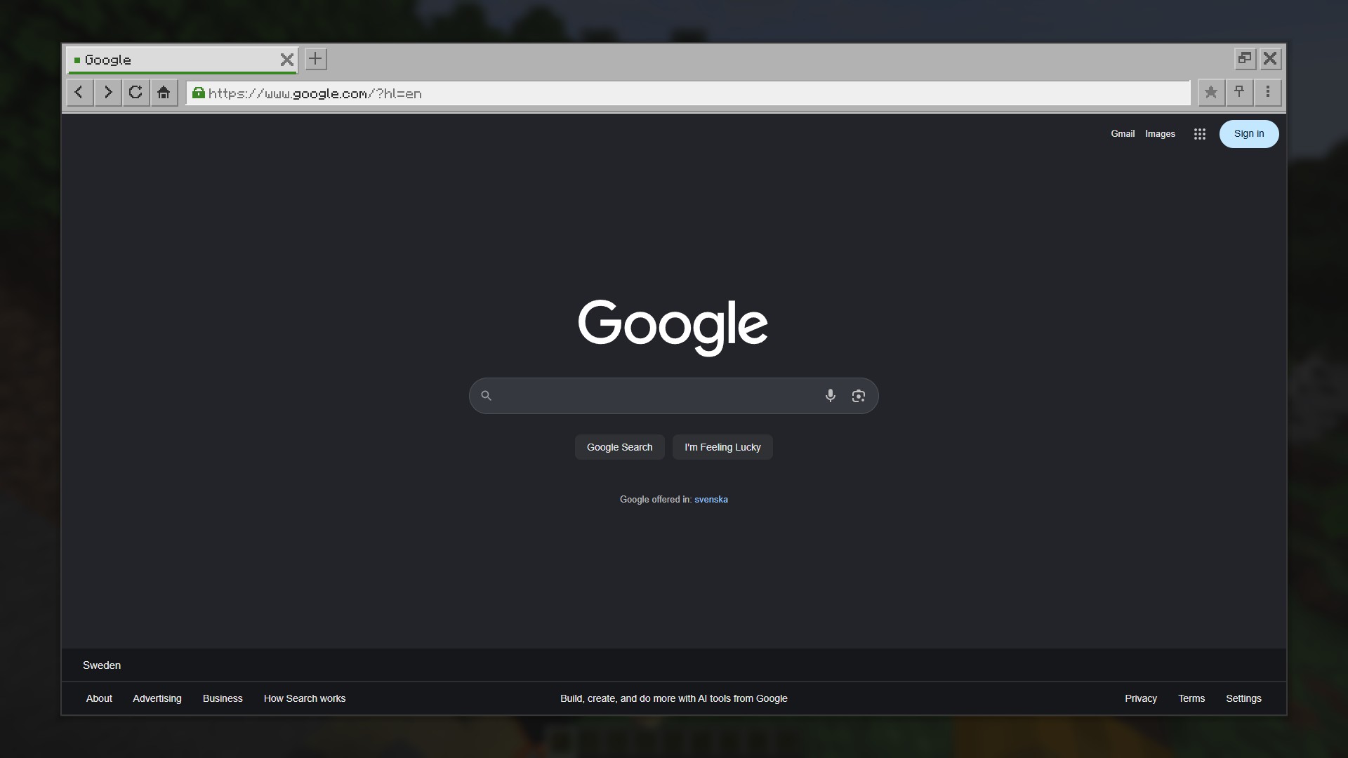 The browser open over the game