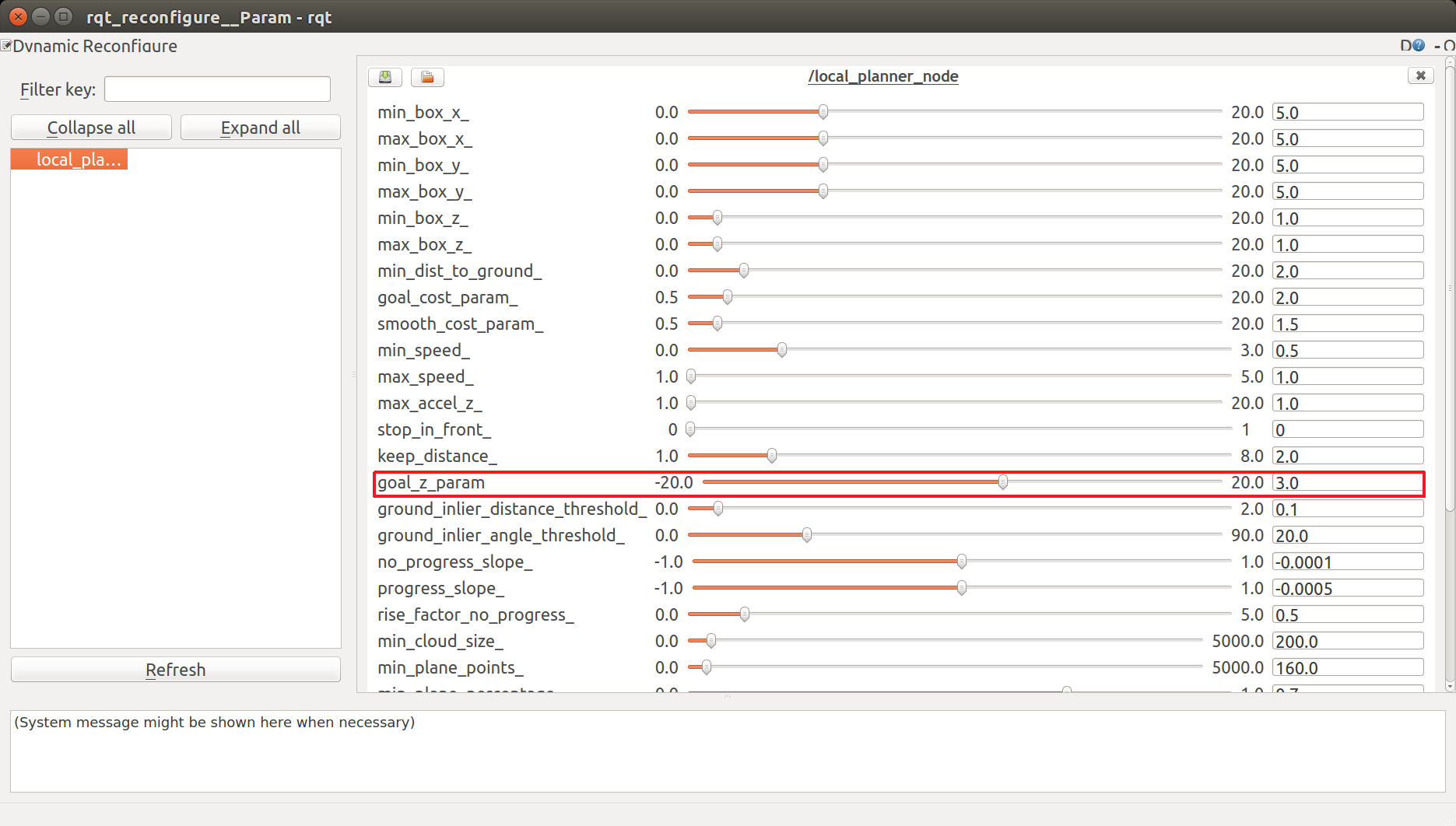 Screenshot rqt_reconfigure goal height