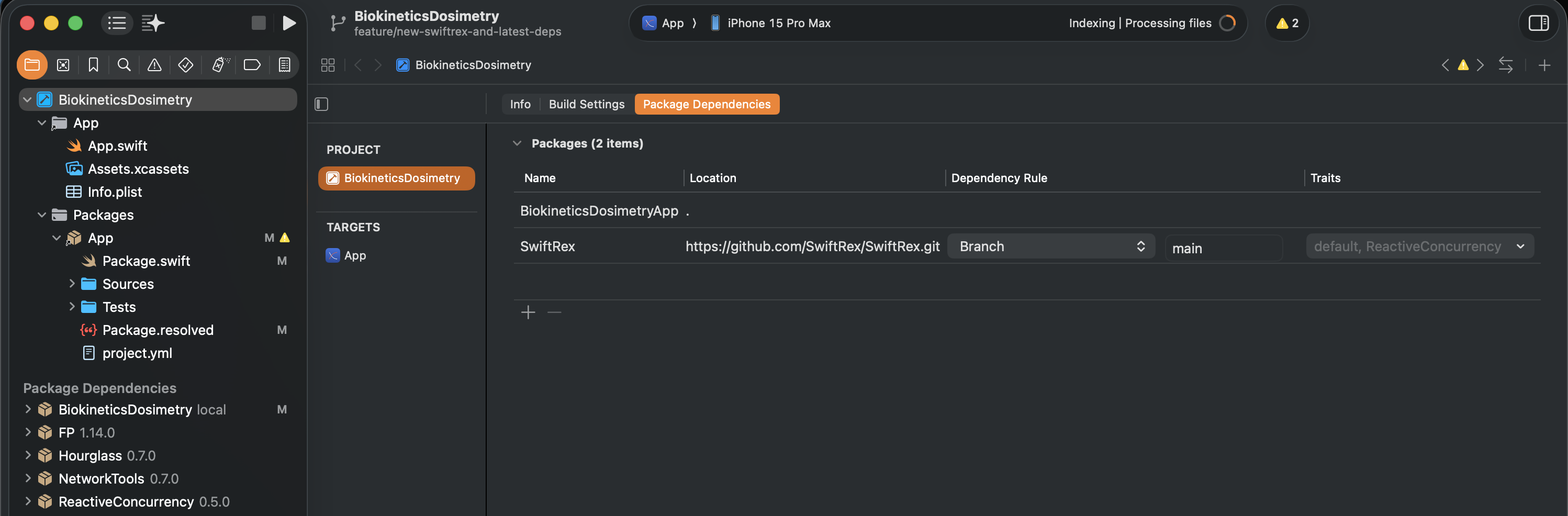 Enabling the ReactiveConcurrency trait for SwiftRex in Xcode's Package Dependencies (Traits column showing "default, ReactiveConcurrency")