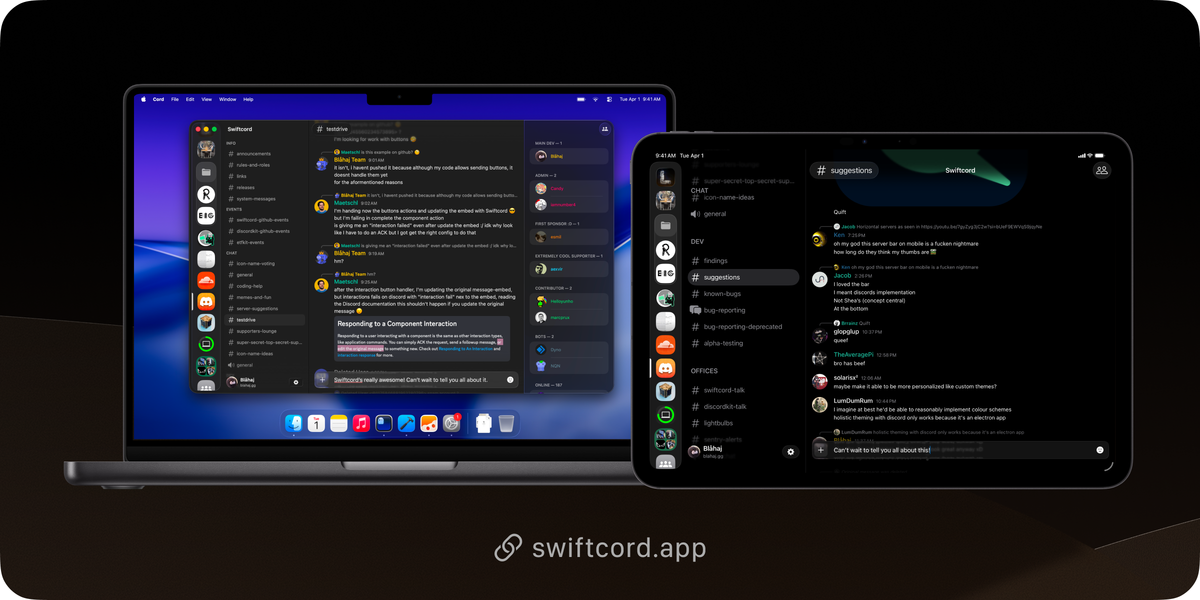 Swiftcord running on a MacBook and iPad