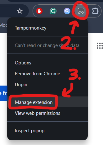 Enter the 'Manage Extension' menu