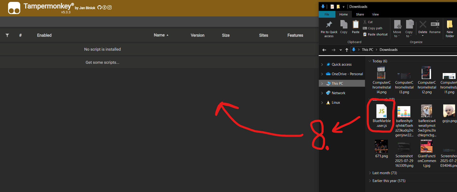 Drag the userscript into the dashboard