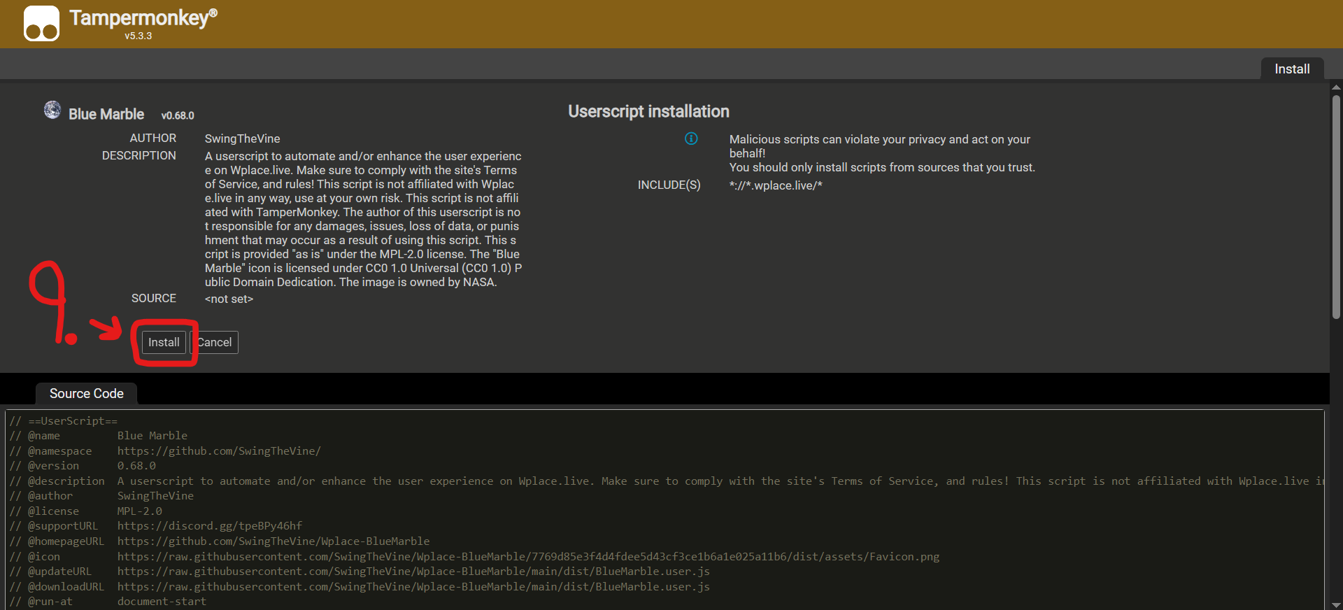 Click the 'Install' button