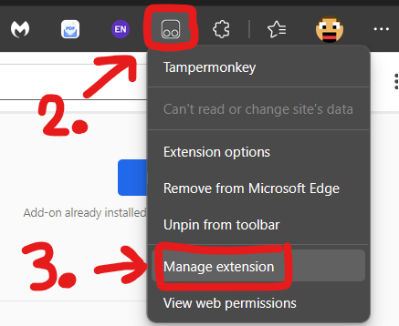 Enter the 'Manage Extension' menu
