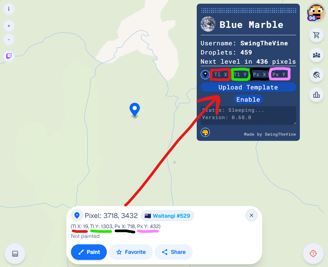 Find template coordinates