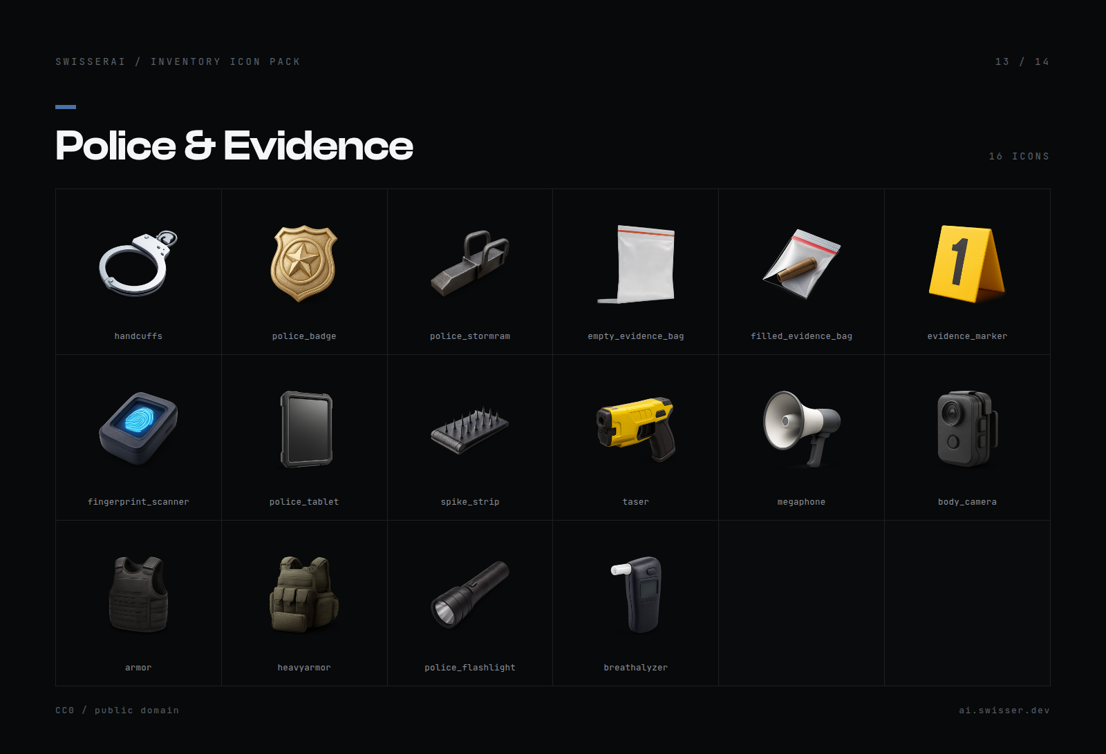 Police and evidence icons